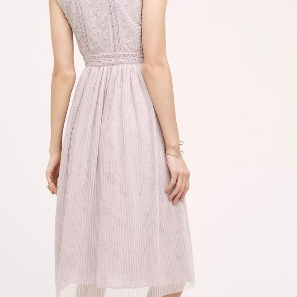 Anthropologie Moulinette Soeurs 0 Pink Lace Up Pleated Midi Dress - Picture 2 of 9